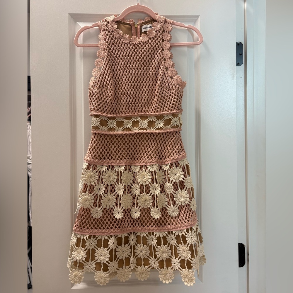 Self-Portrait Blush and Ivory Crochet Dress